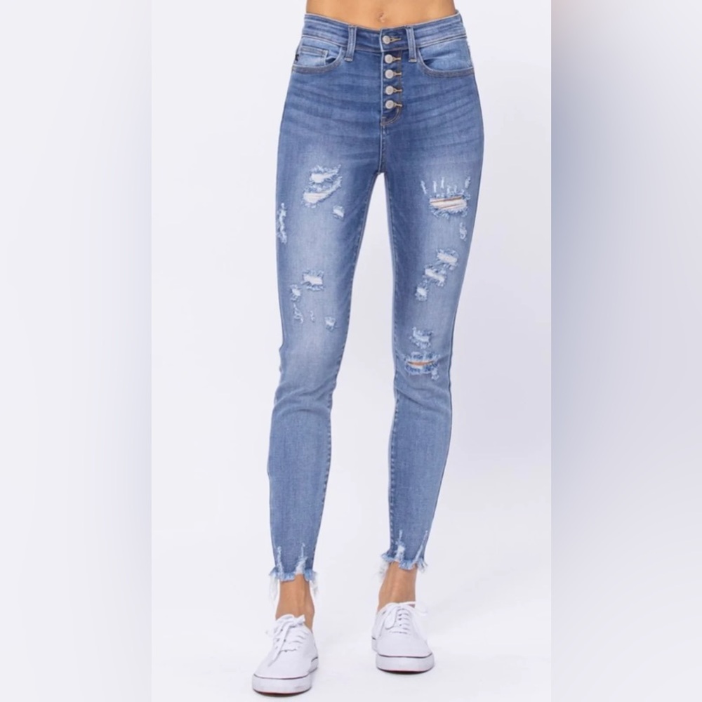 NWT Judy Blue High Rise Button Fly Skinny Jeans Size 15